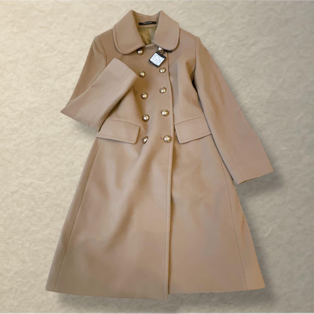 タリアトーレ　イタリア製　カシミヤ混　ロングコート　金ボタン　キャメル色　M相当