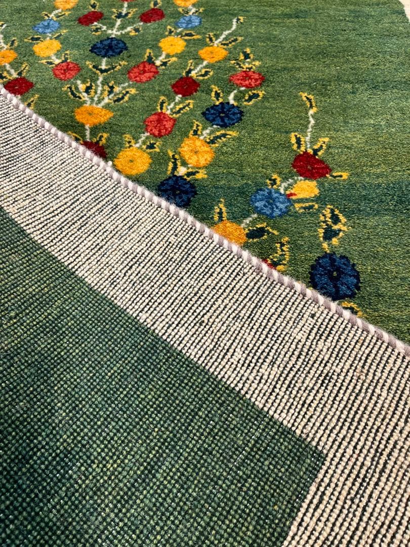 ペルシャ　ギャッベ リビング168×120 グリーン　緑　生命の木　花