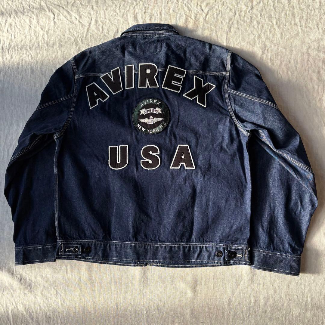 未使用品 AVIREX Gジャンデニムジャケット 刺繍 バックロゴ XL