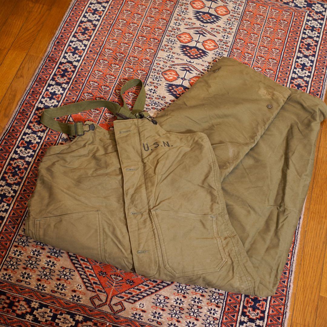 米軍実物N-1デッキパンツ U.S.N.オーバーオール オリーブドラブ L相当