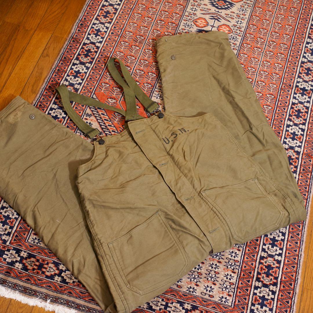 米軍実物N-1デッキパンツ U.S.N.オーバーオール オリーブドラブ L相当