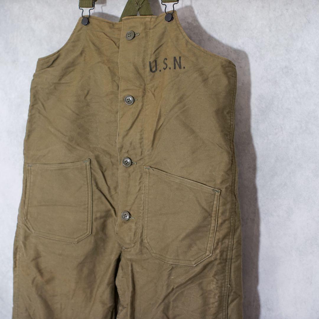 米軍実物N-1デッキパンツ U.S.N.オーバーオール オリーブドラブ L相当