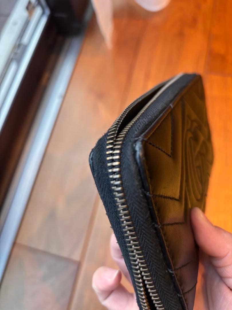 【美品】GUCCI ラウンドファスナー　キルティング　ＧＧマーモント　ブラック