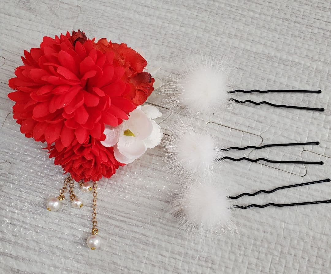 七五三フルセット 七五三被布着物、ヘアアクセサリー4点、付け毛、履物