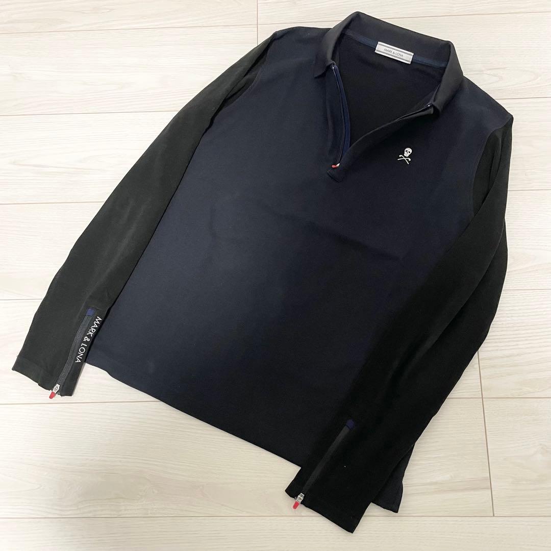 美品✨マークアンドロナ　長袖ポロシャツ　ゴルフウェア　ブラック　Lサイズ　スカル