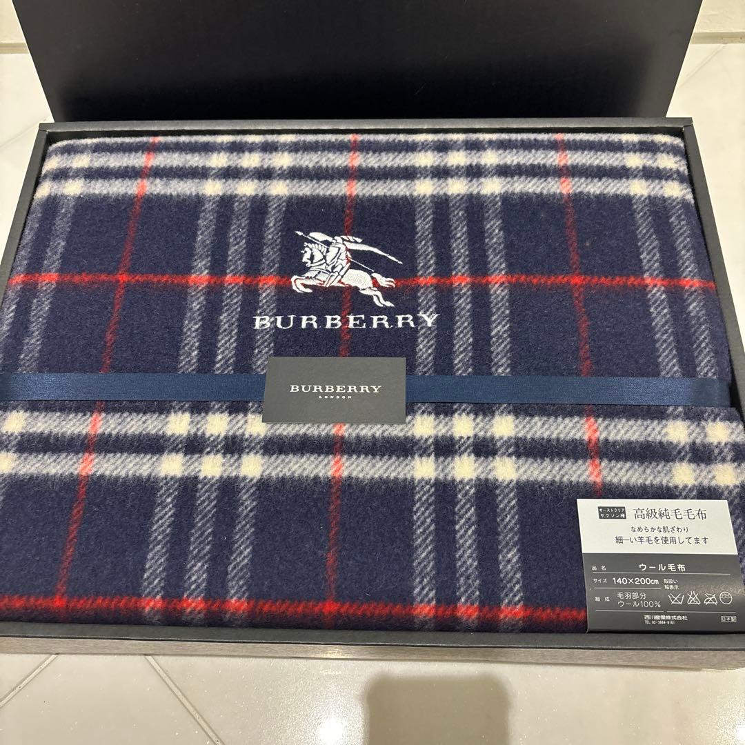 未使用❣️BURBERRY ウール毛布 140×200cmネイビー日本製