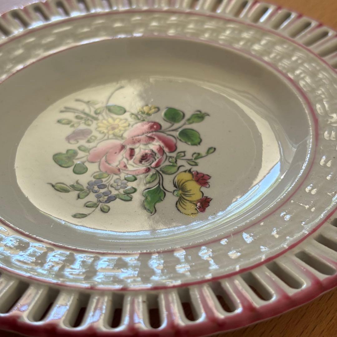 メル16250①②KGリュネヴィル パン皿 バラ 透かし彫り パニエ