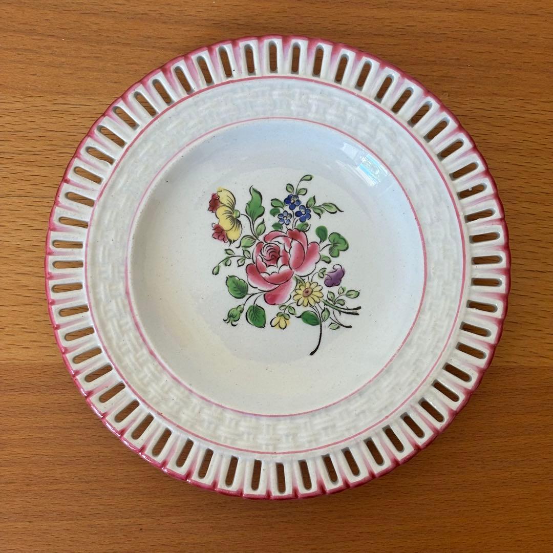 メル16250①②KGリュネヴィル パン皿 バラ 透かし彫り パニエ