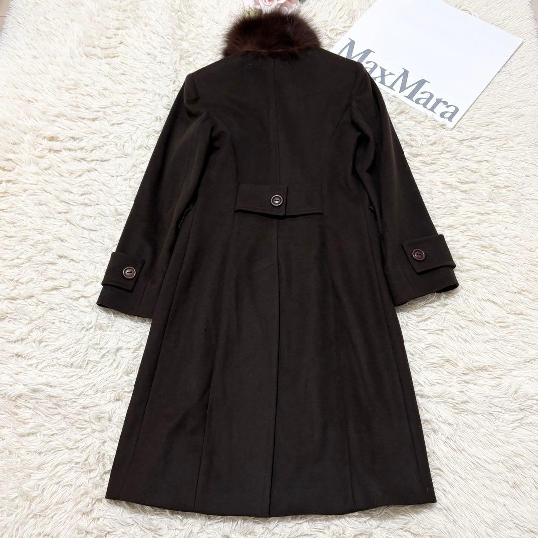 イブルース　ファー付きスタンドカラーロングコート　ウール　ブラウン　38