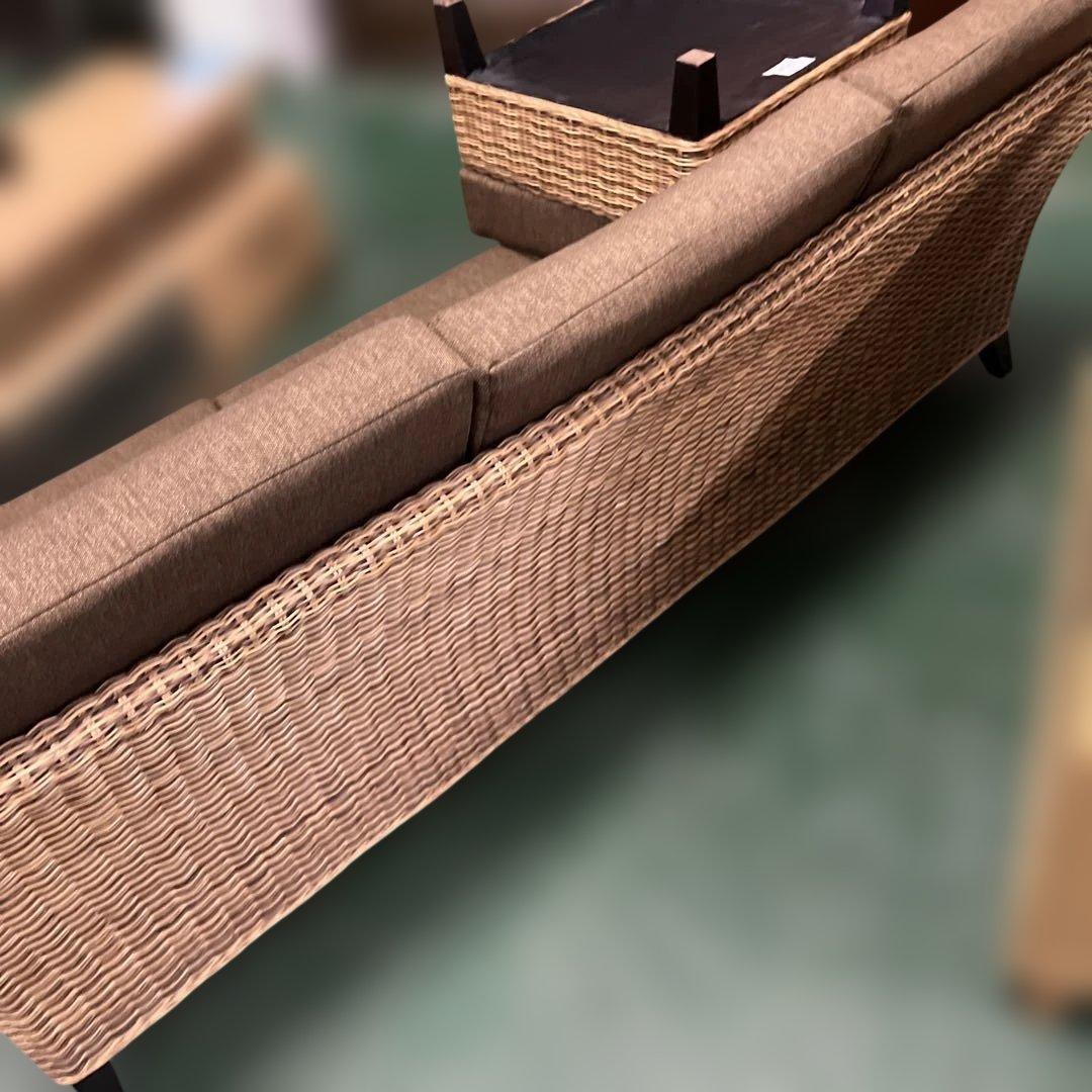 ニトリ ブラウン ラタン風 カウチソファ L字型 アジアンソファー