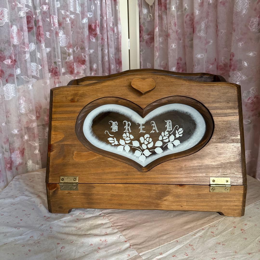 ハートローズ ブレッドボックスス ブラウン ハート型のガラスフレンチカントリー