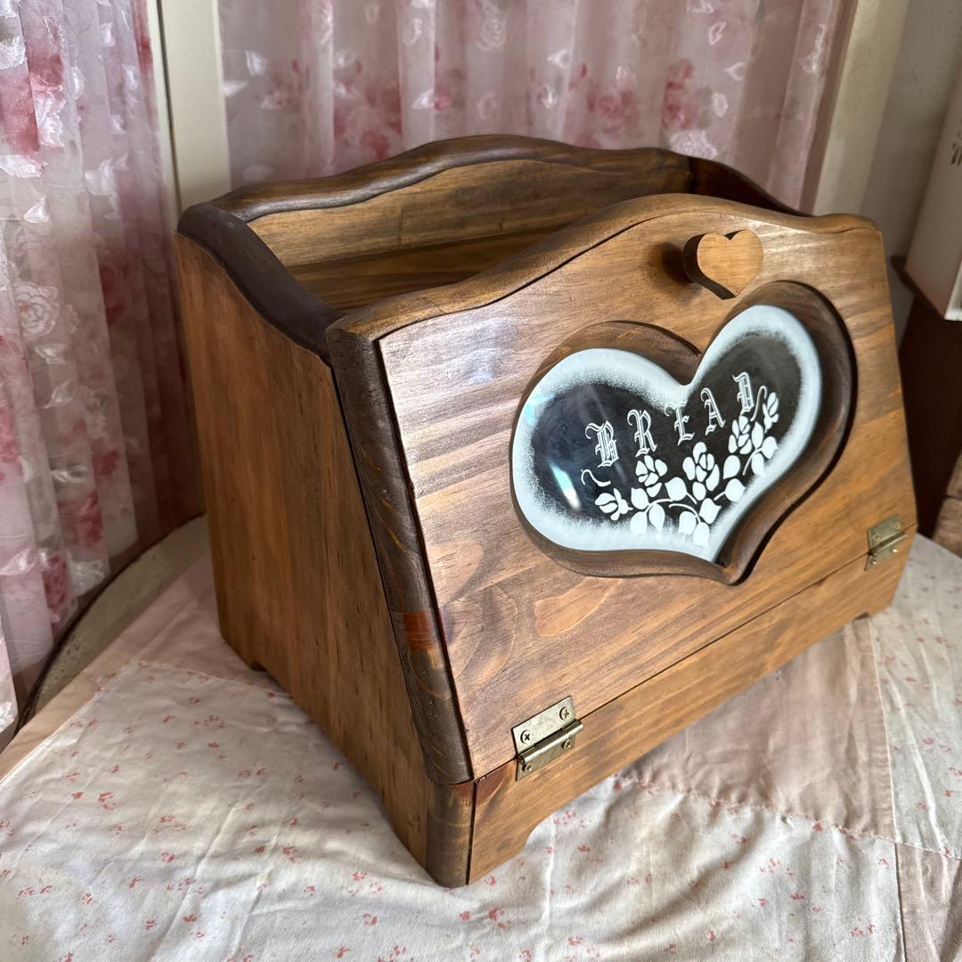 ハートローズ ブレッドボックスス ブラウン ハート型のガラスフレンチカントリー