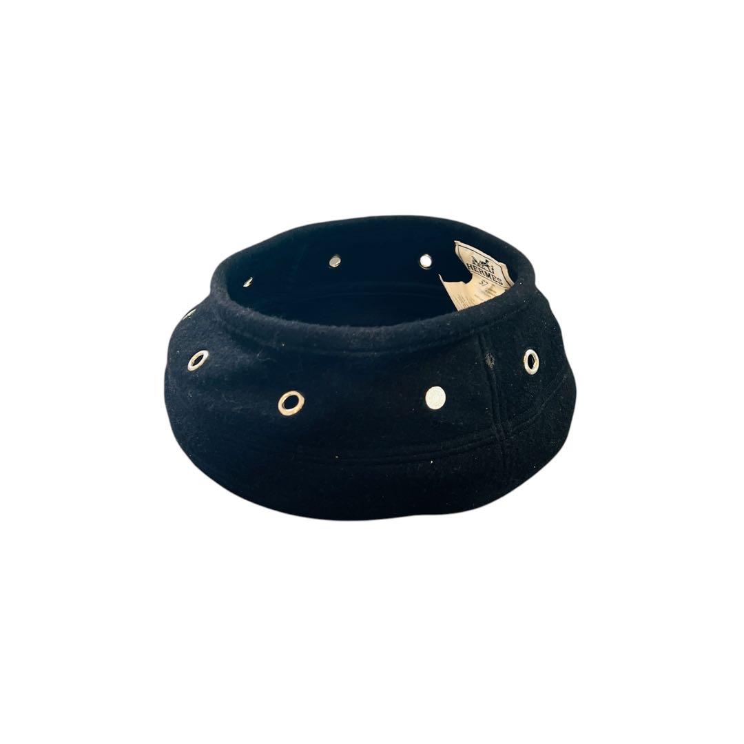 【ダディ】HERMESエルメス　ベレー帽 ブラック　黒　57 布製