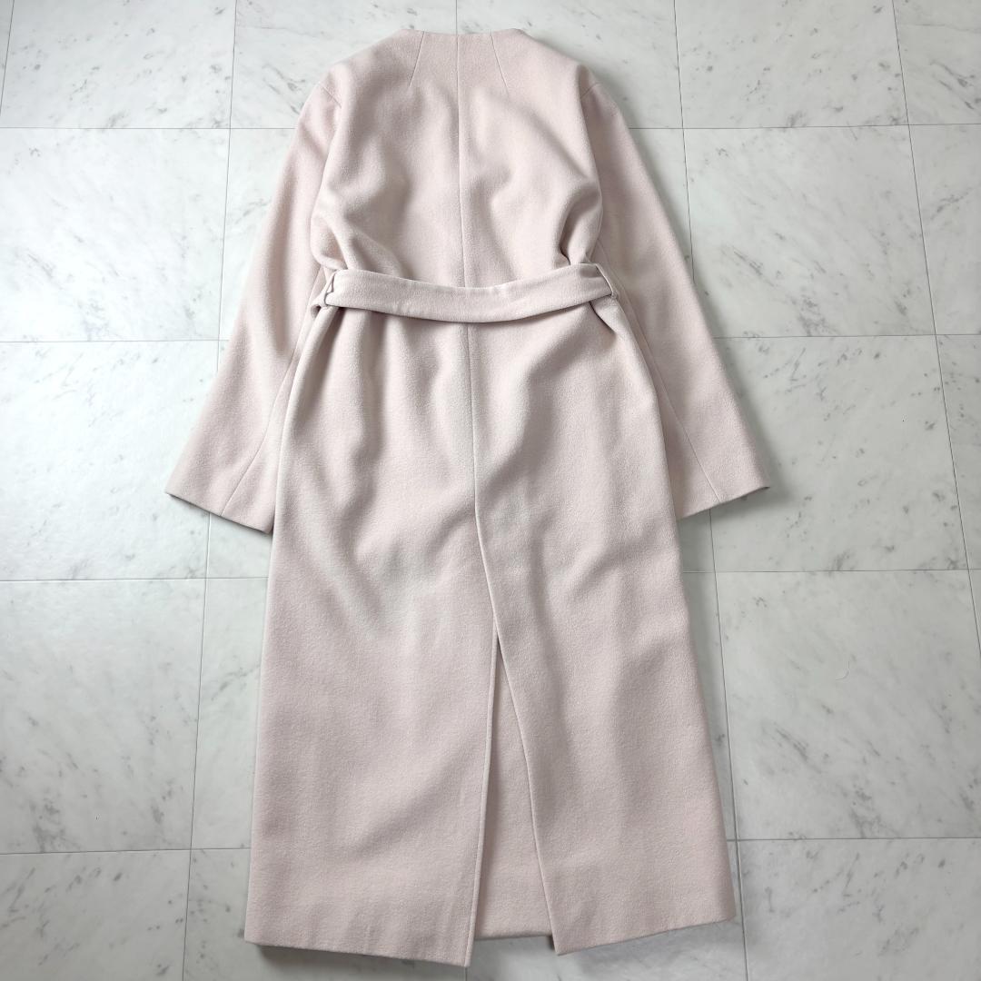BEIGE, アンゴラ ウール M ノーカラー ロングコート ベルテッドコート