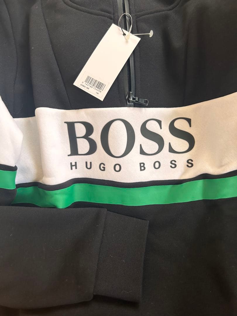 BOSS★子供服裏起毛トレーナー14A黒×グリーン