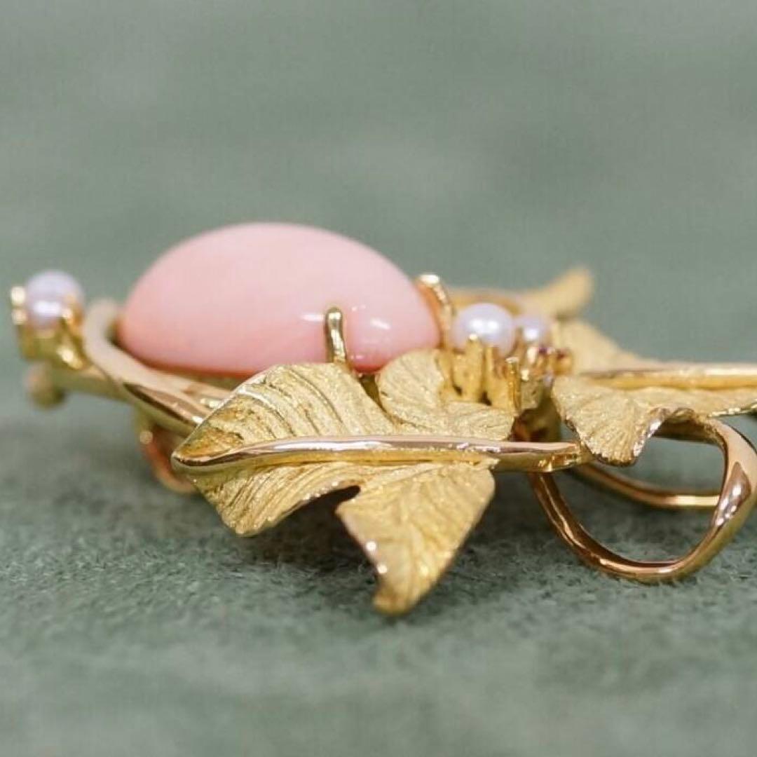綺麗！★ 金無垢 K18 15.3g 珊瑚 パール ダイヤ ルビー ブローチ