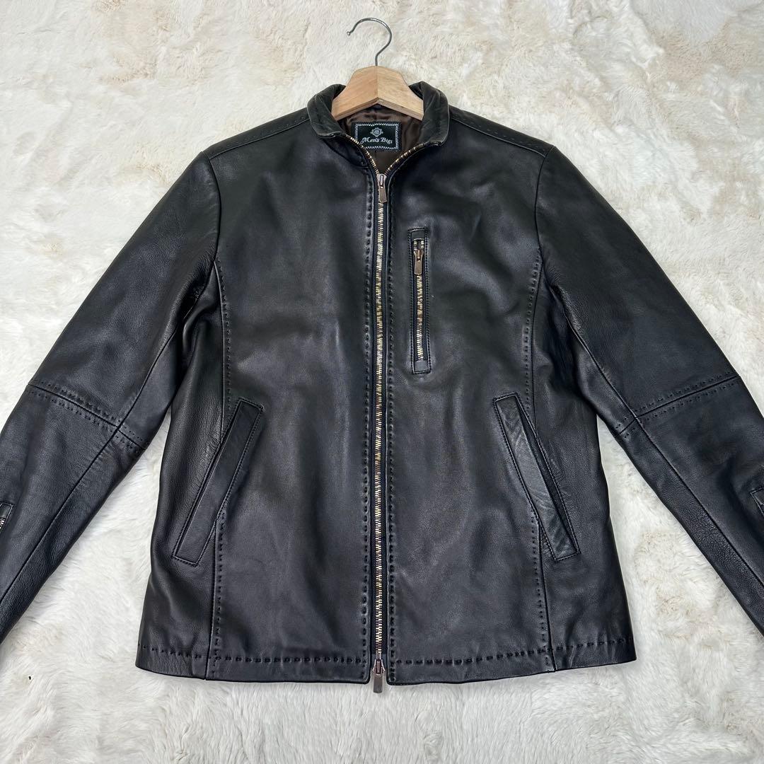 ✨美品✨メンズビギ 羊革シングルライダースジャケット 黒 Sサイズ