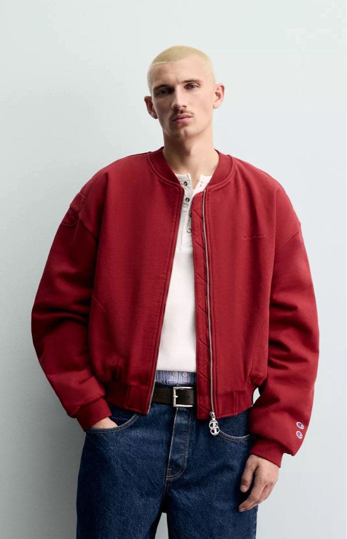 CHAMPION®X ZARA キルティングボンバージャケット レッド 赤 L - メルカリ