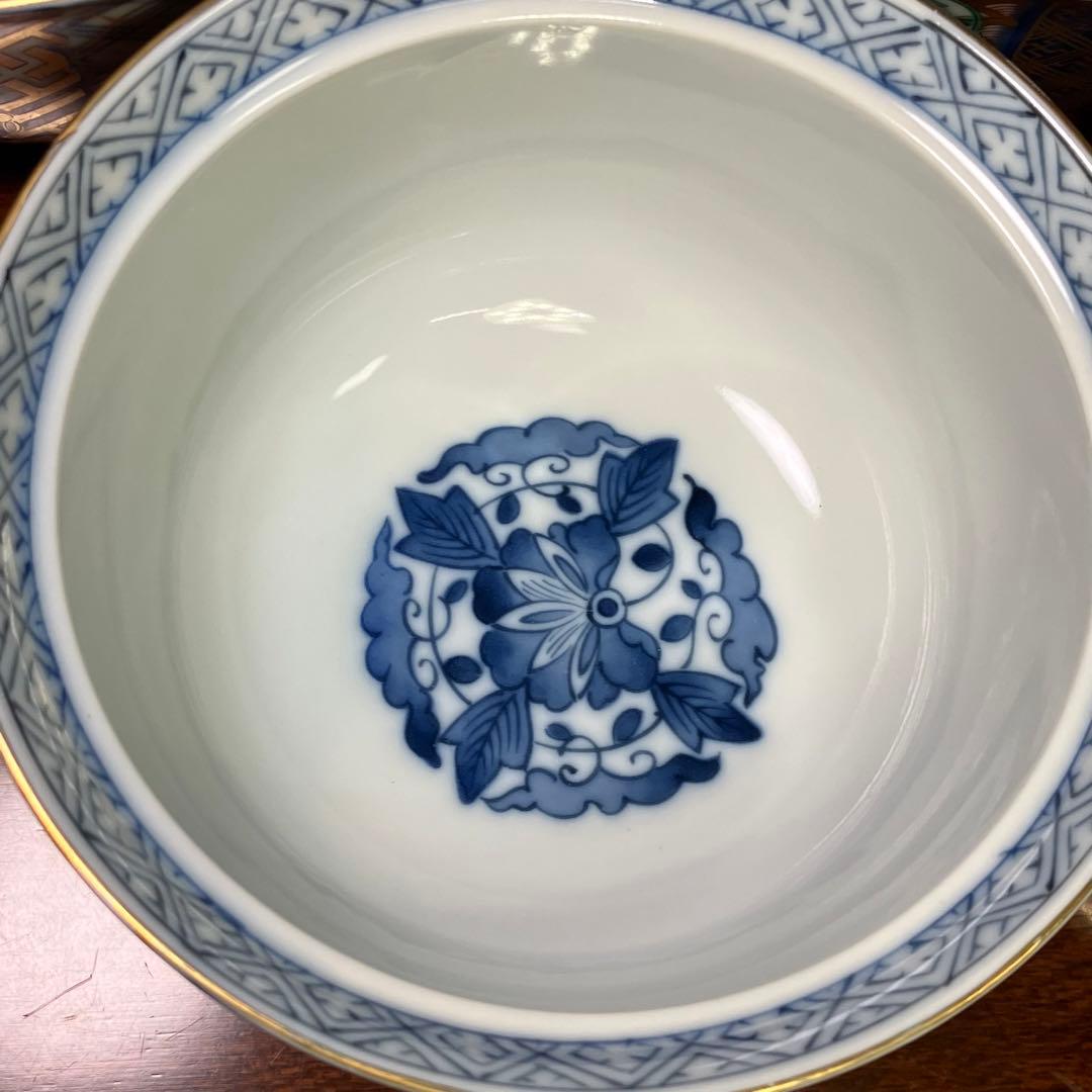 龍峯窯 祥瑞花丸紋蓋物揃 5客セット 金彩古伊万里蓋付き丼ぶり T0902-2