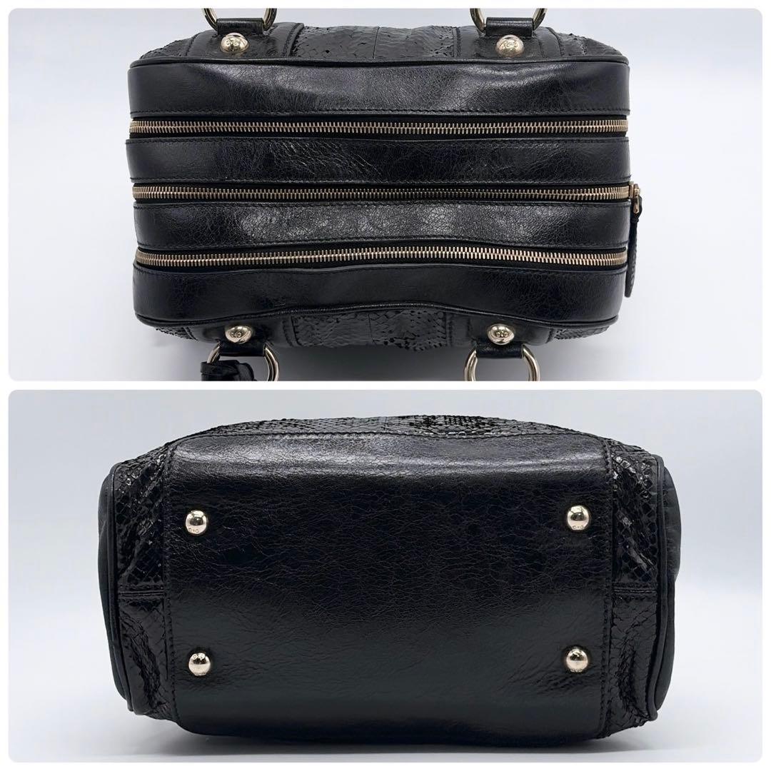 ドルガバ ハンドバッグ パイソン ダブル ブラック 南京錠 ロゴ