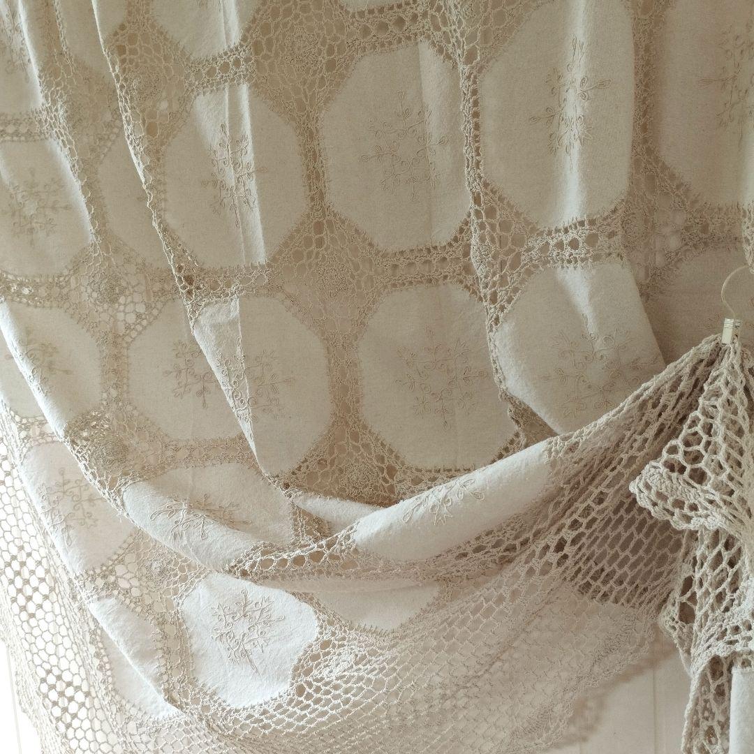 Vintageかぎ針編みレース　刺しゅうパネル　大判　マルチカバー