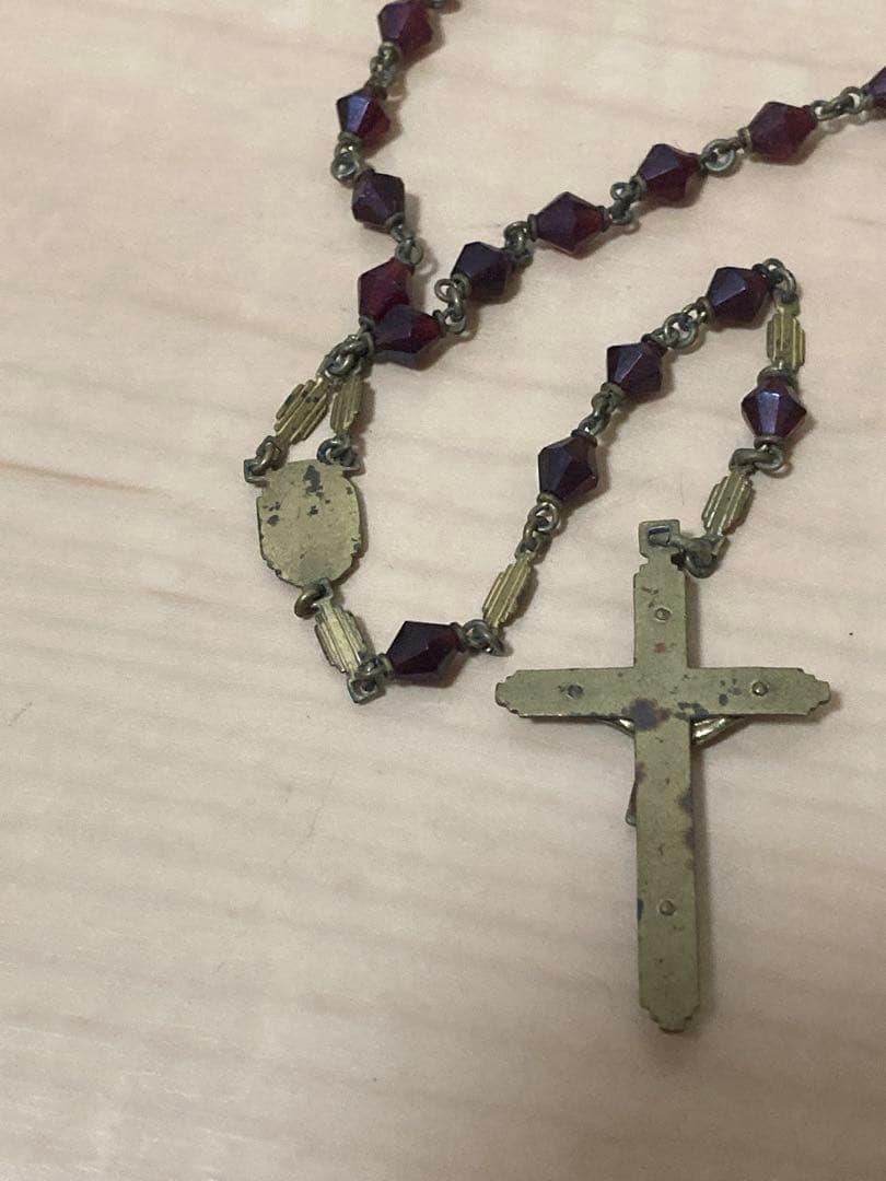 テ*ア様 【アンティーク】金属製 十字架 イエス像 ロザリオ付き