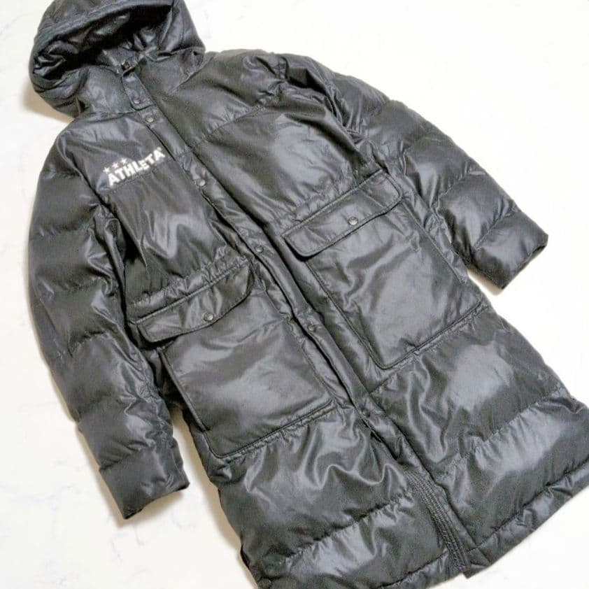 アスレタ ベンチコート フード ロング ダウンコート ブラック キルティング М