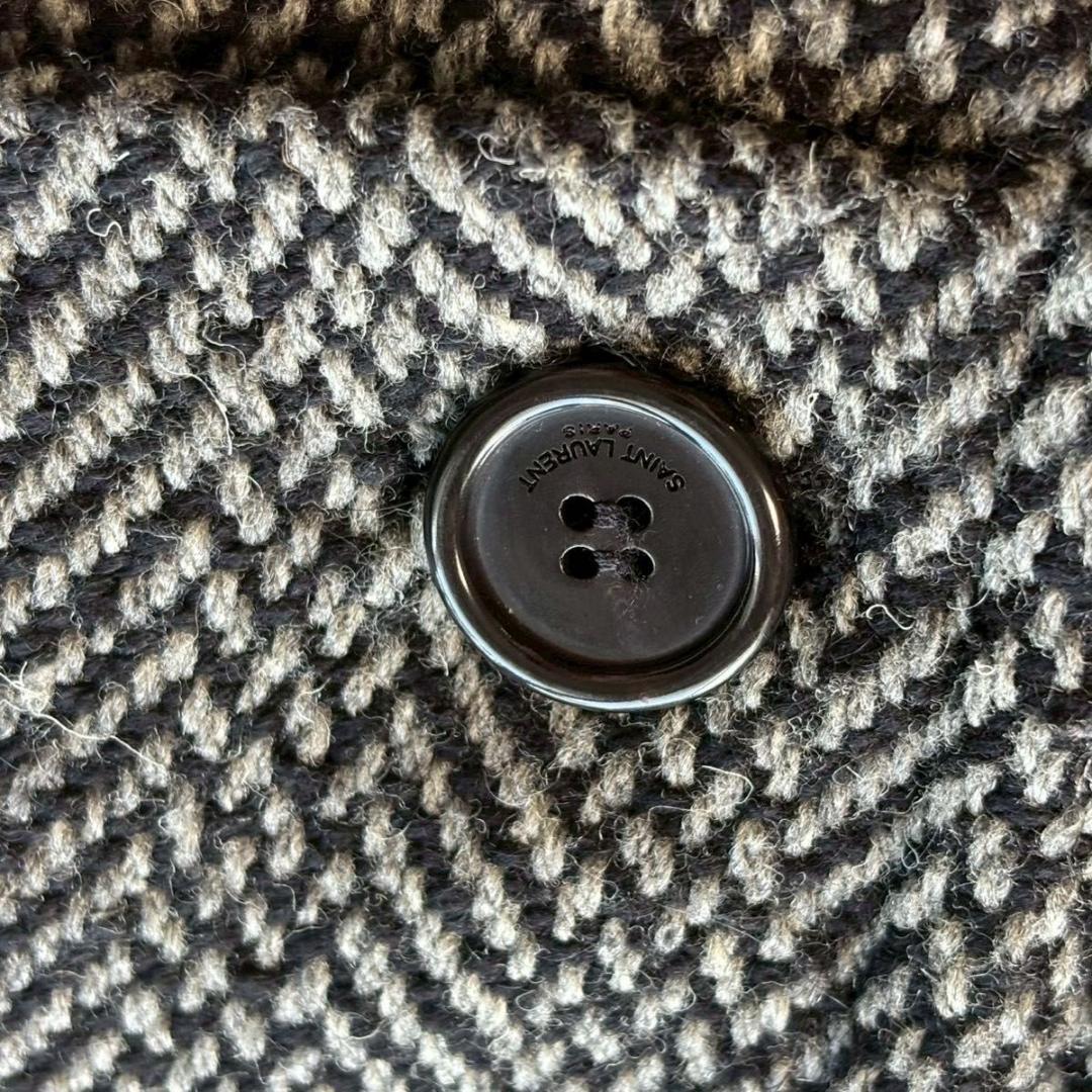 極美品 サンローラン パリ チェスターコート ウール ヘリンボーン グレー XL
