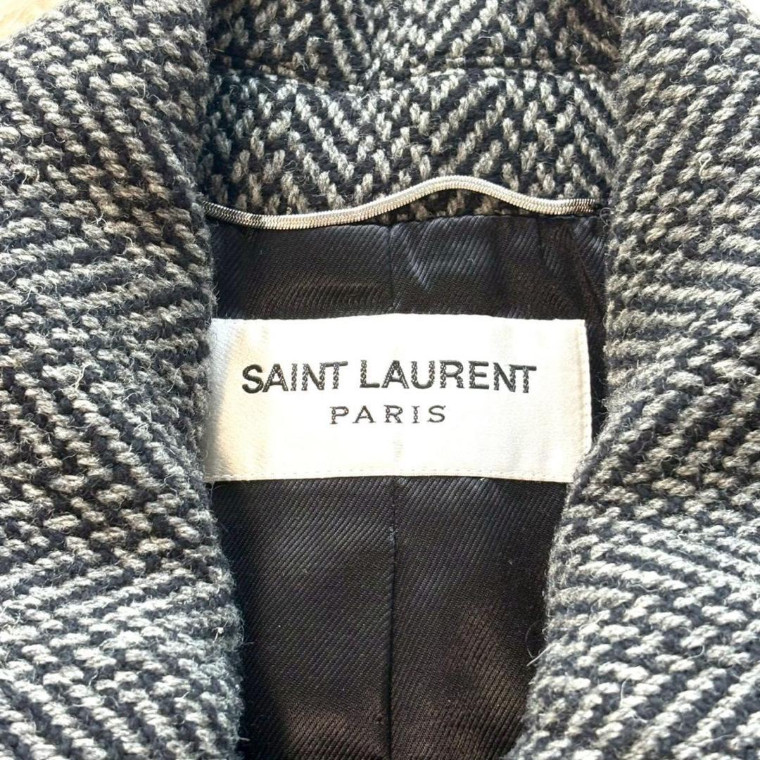 極美品 サンローラン パリ チェスターコート ウール ヘリンボーン グレー XL
