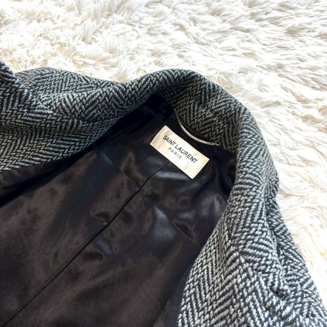 極美品 サンローラン パリ チェスターコート ウール ヘリンボーン グレー XL