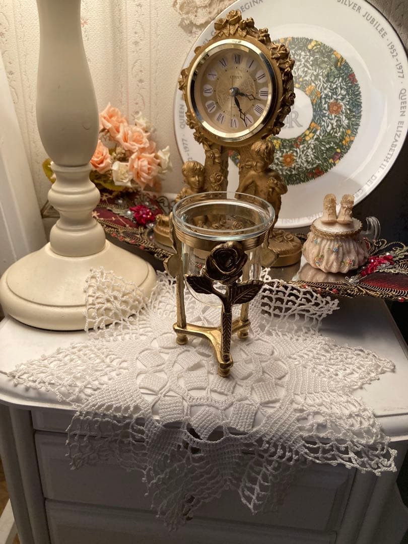 ヴィンテージ　ITALY 真鍮の薔薇★ガラスキャンドルホルダー　ポプリ入れ　花瓶