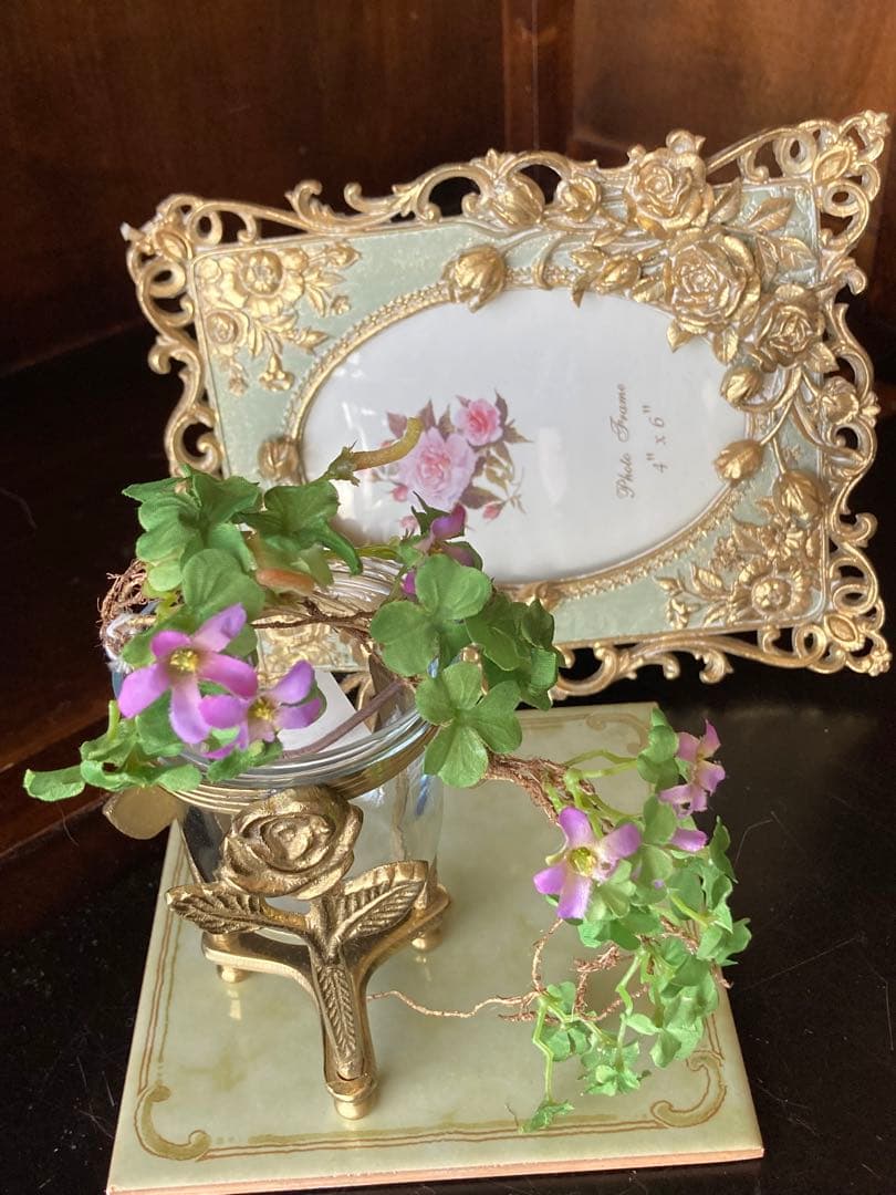 ヴィンテージ　ITALY 真鍮の薔薇★ガラスキャンドルホルダー　ポプリ入れ　花瓶