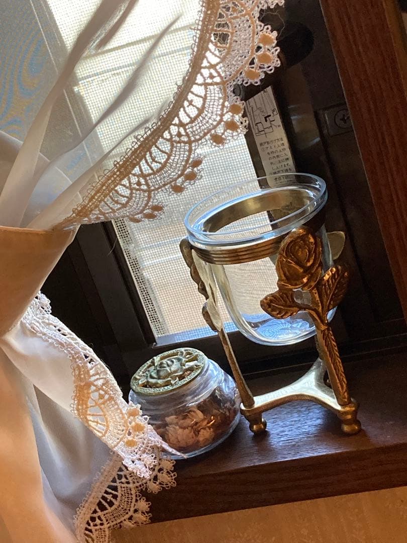 ヴィンテージ　ITALY 真鍮の薔薇★ガラスキャンドルホルダー　ポプリ入れ　花瓶