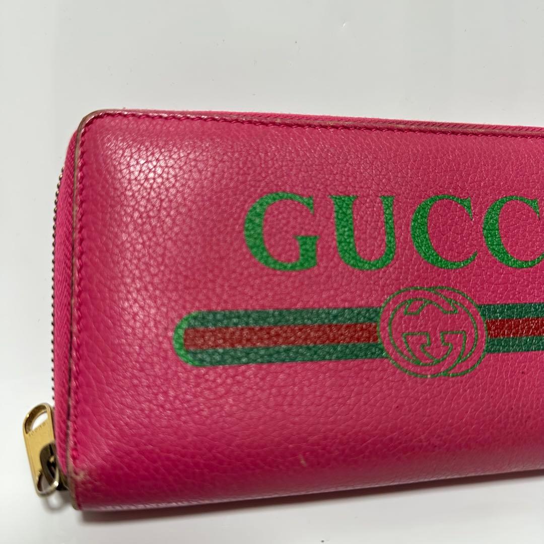 GUCCI ジップウォレット ピンク レザー 496317 シェリー　長財布