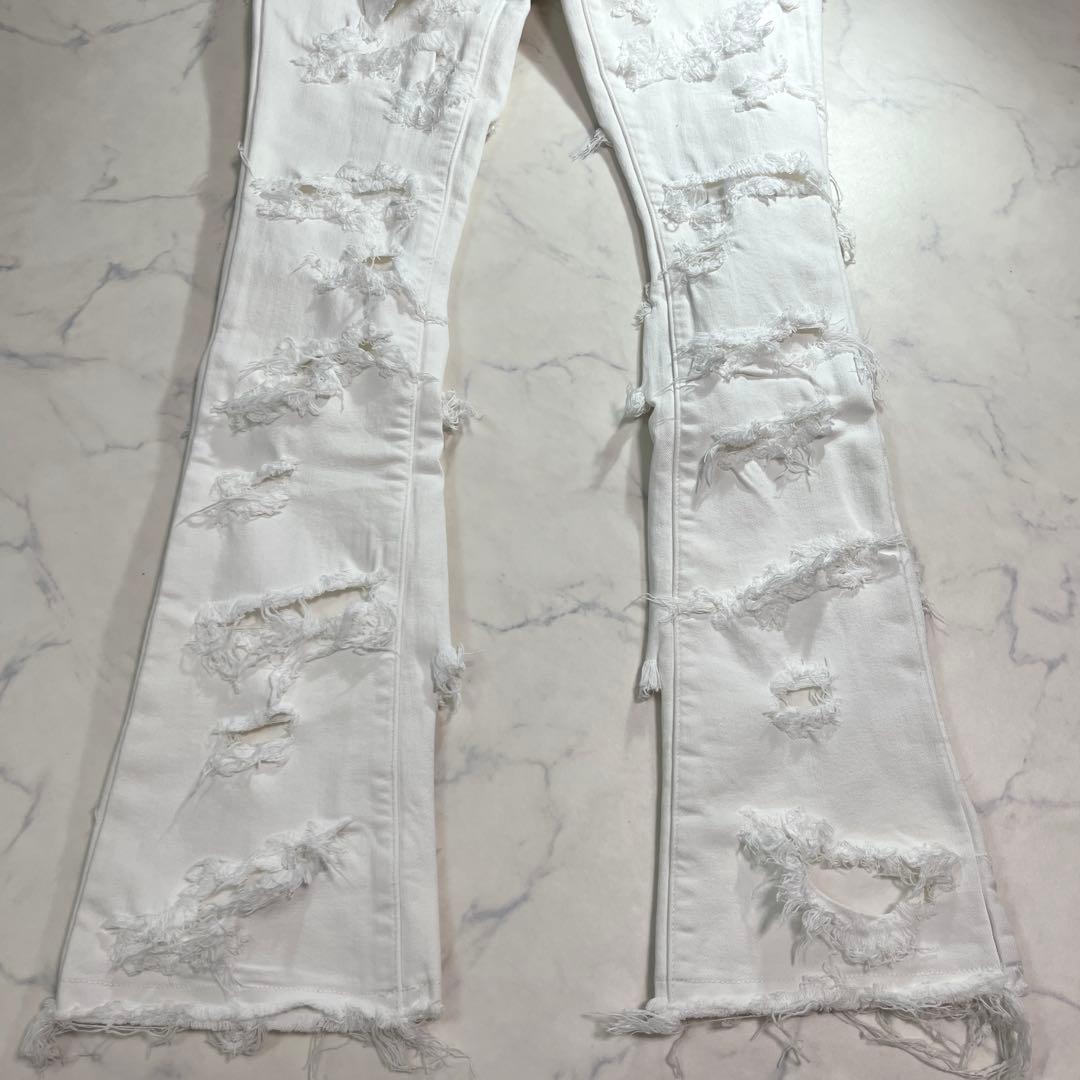 専用 バラバサスVALABASAS ハードクラッシュ フレアホワイトデニム 30