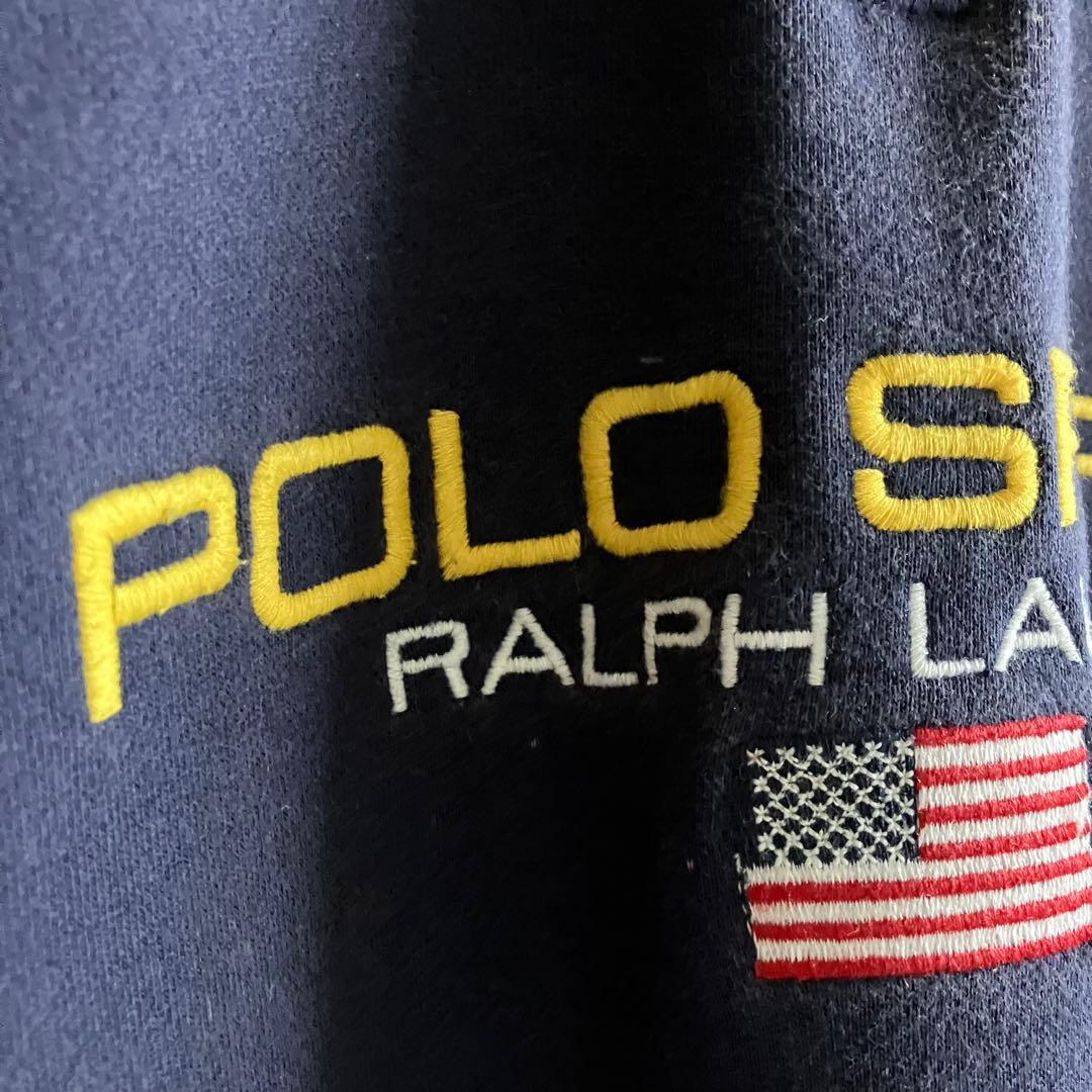 希少90's ポロスポーツ 星条旗刺繍ロゴ ハーフジップスウェット ネイビー L