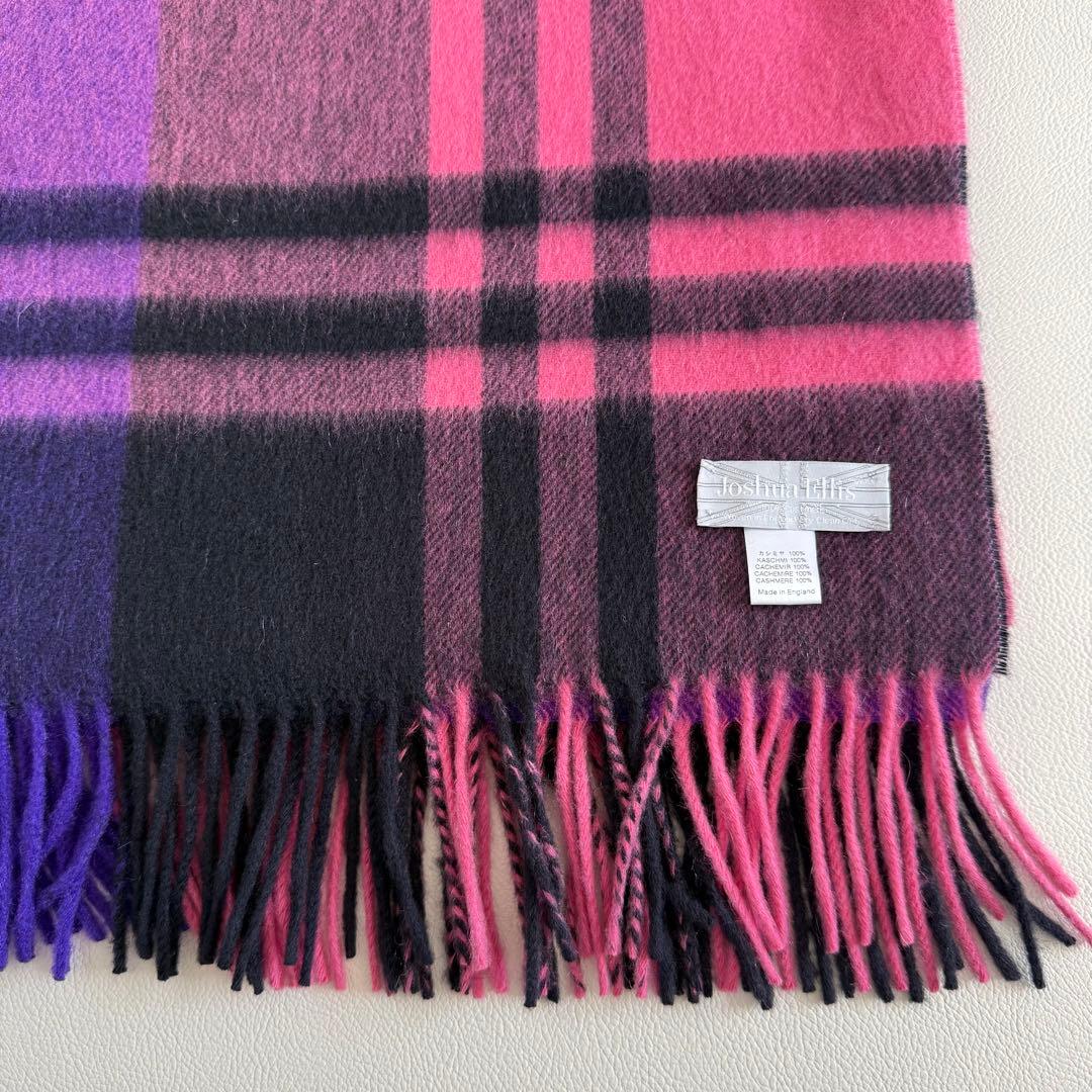 美品　ジョシュアエリス　大判　ストール　マフラー　カシミヤ　ピンク　チェック