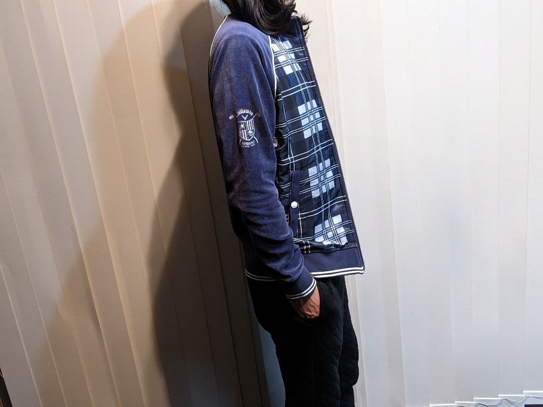 キャロウェイ　ベロア　異素材　切替　ジップ　ジャケット　チェック　ゴルフ　ウェア