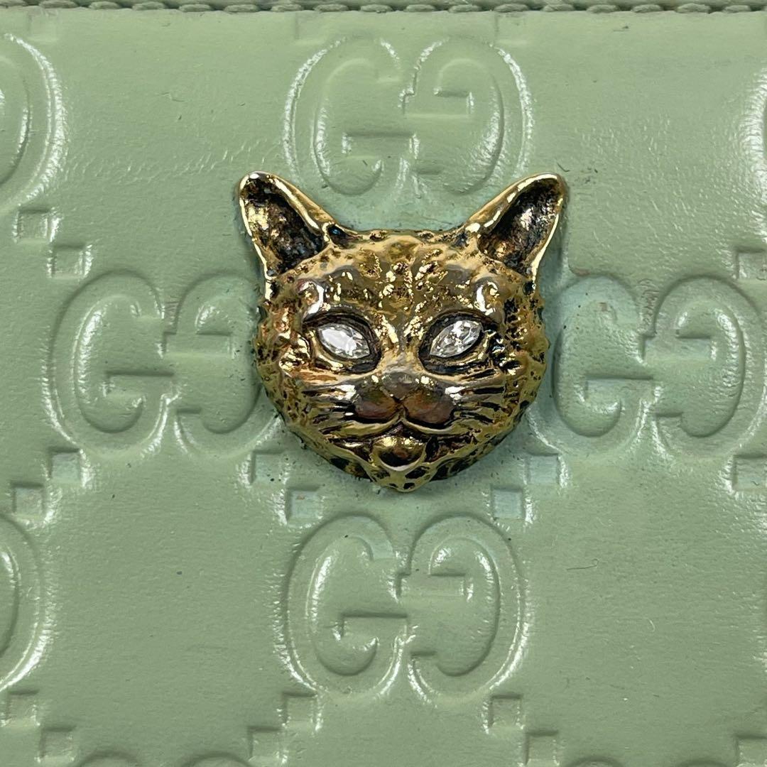 グッチ　長財布　アニマリエ　猫　GGシマレザー　ラウンドファスナー　極美品