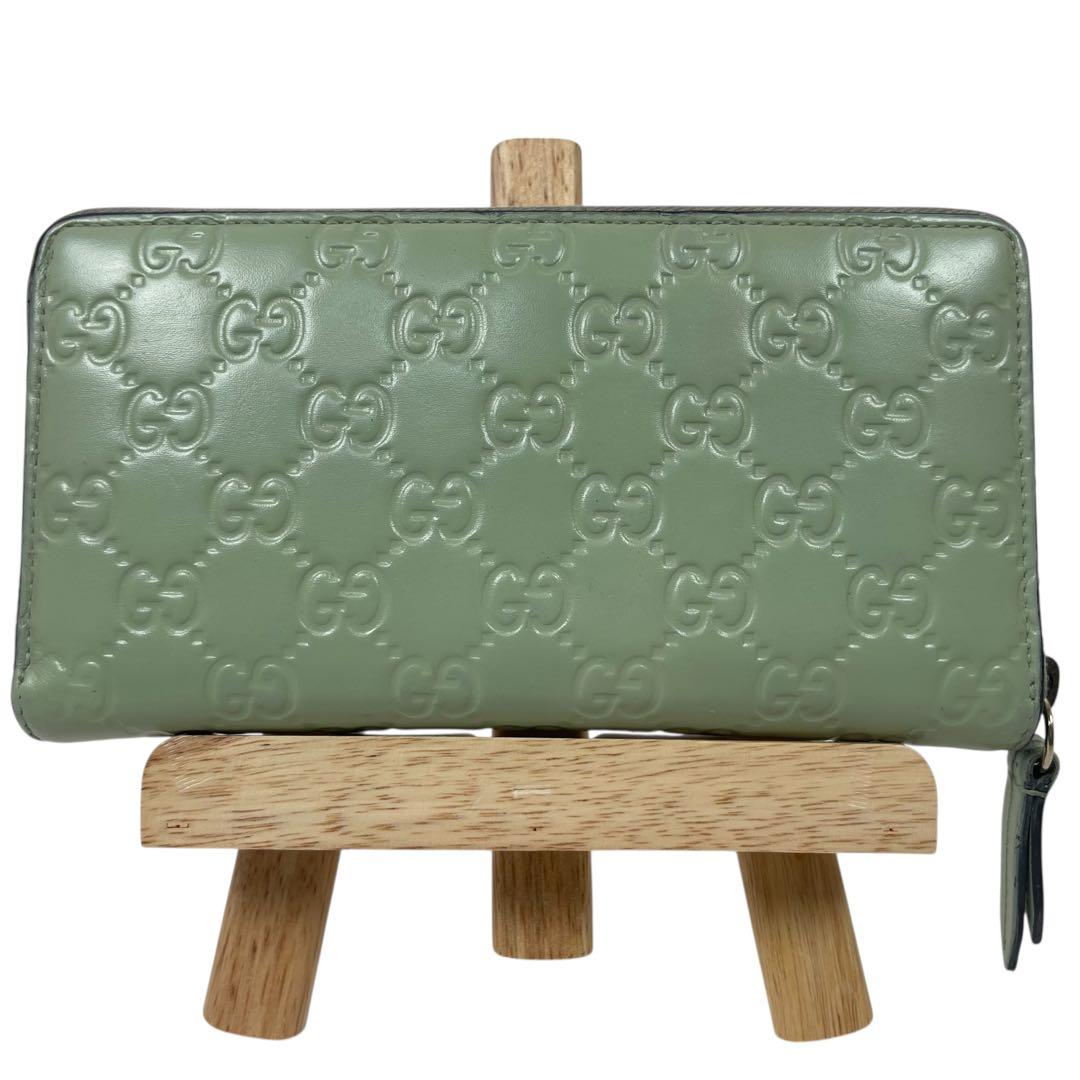 グッチ　長財布　アニマリエ　猫　GGシマレザー　ラウンドファスナー　極美品