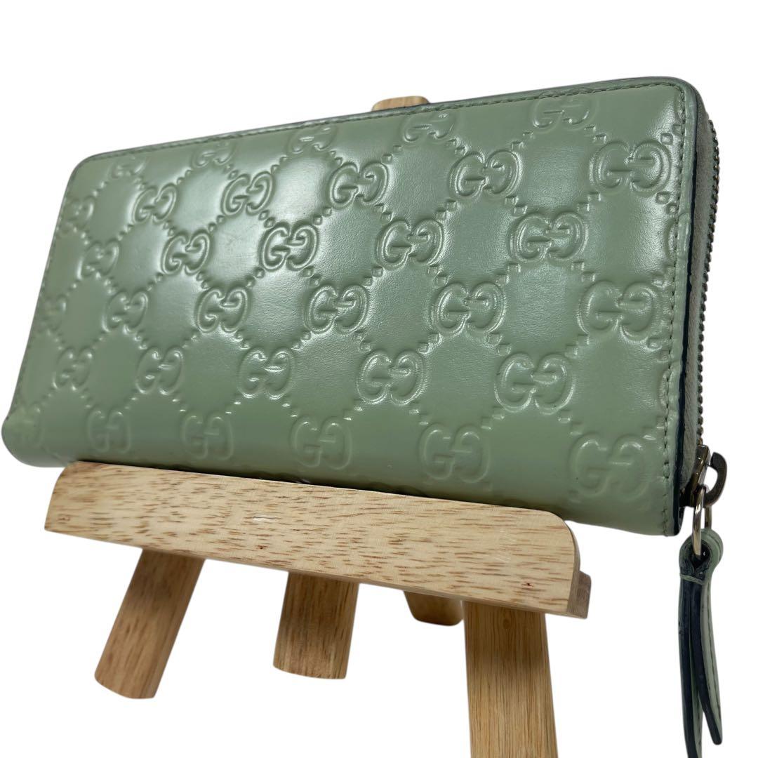 グッチ　長財布　アニマリエ　猫　GGシマレザー　ラウンドファスナー　極美品