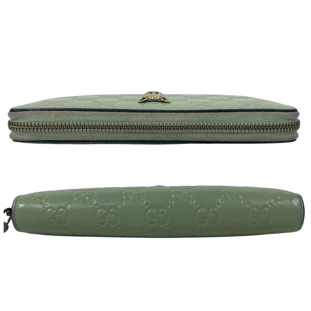 グッチ　長財布　アニマリエ　猫　GGシマレザー　ラウンドファスナー　極美品