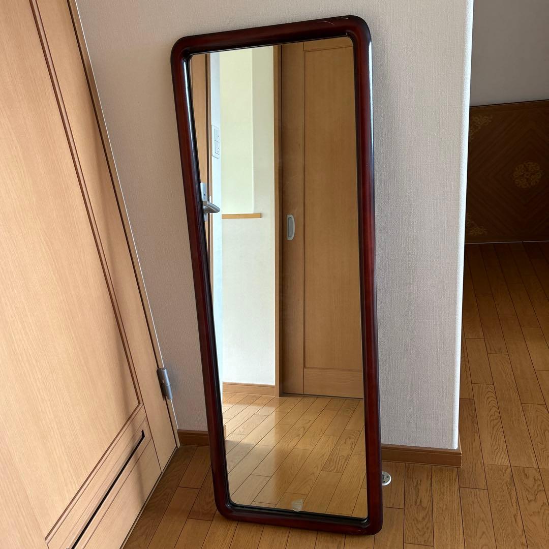 昭和レトロ！ヴィンテージ！　姿見鏡　木製フレーム　日本製　壁掛け金具付き
