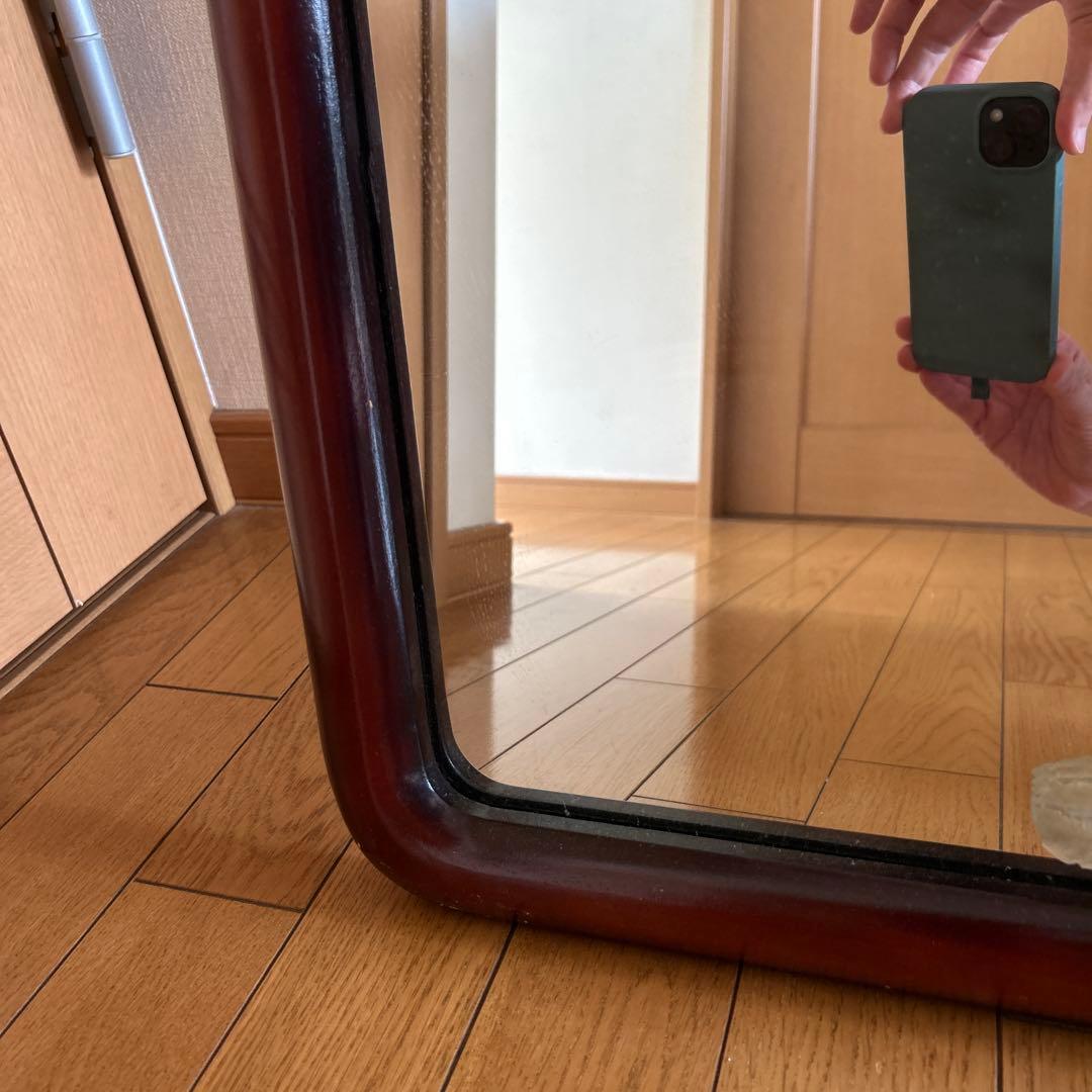 昭和レトロ！ヴィンテージ！　姿見鏡　木製フレーム　日本製　壁掛け金具付き