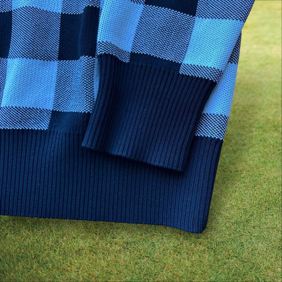 美品　パーリーゲイツ　ニット　黒　白　M〜L相当　チェック　セーター　4