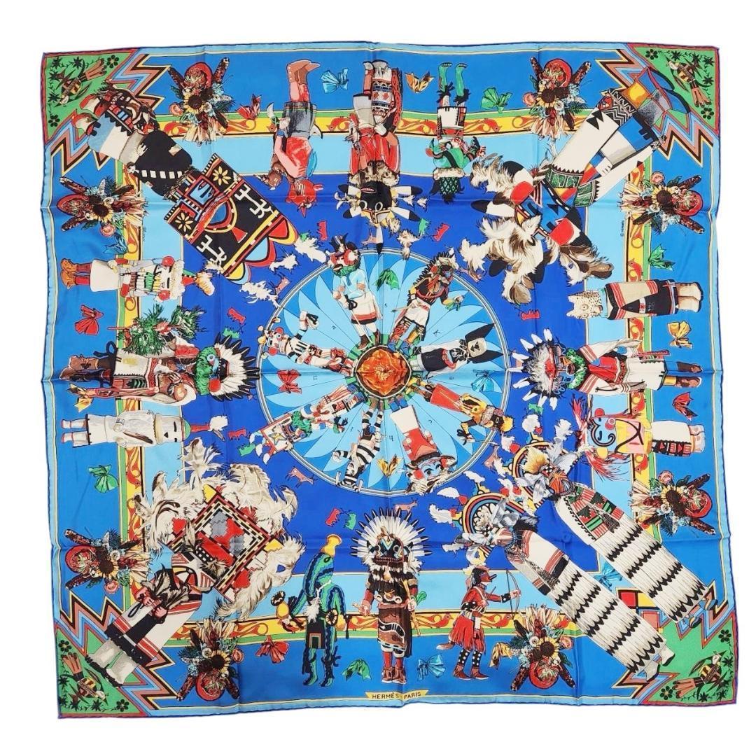 【希少 廃版】エルメス 大判スカーフ《カチナ》カレ90 ポピ族 インディアン