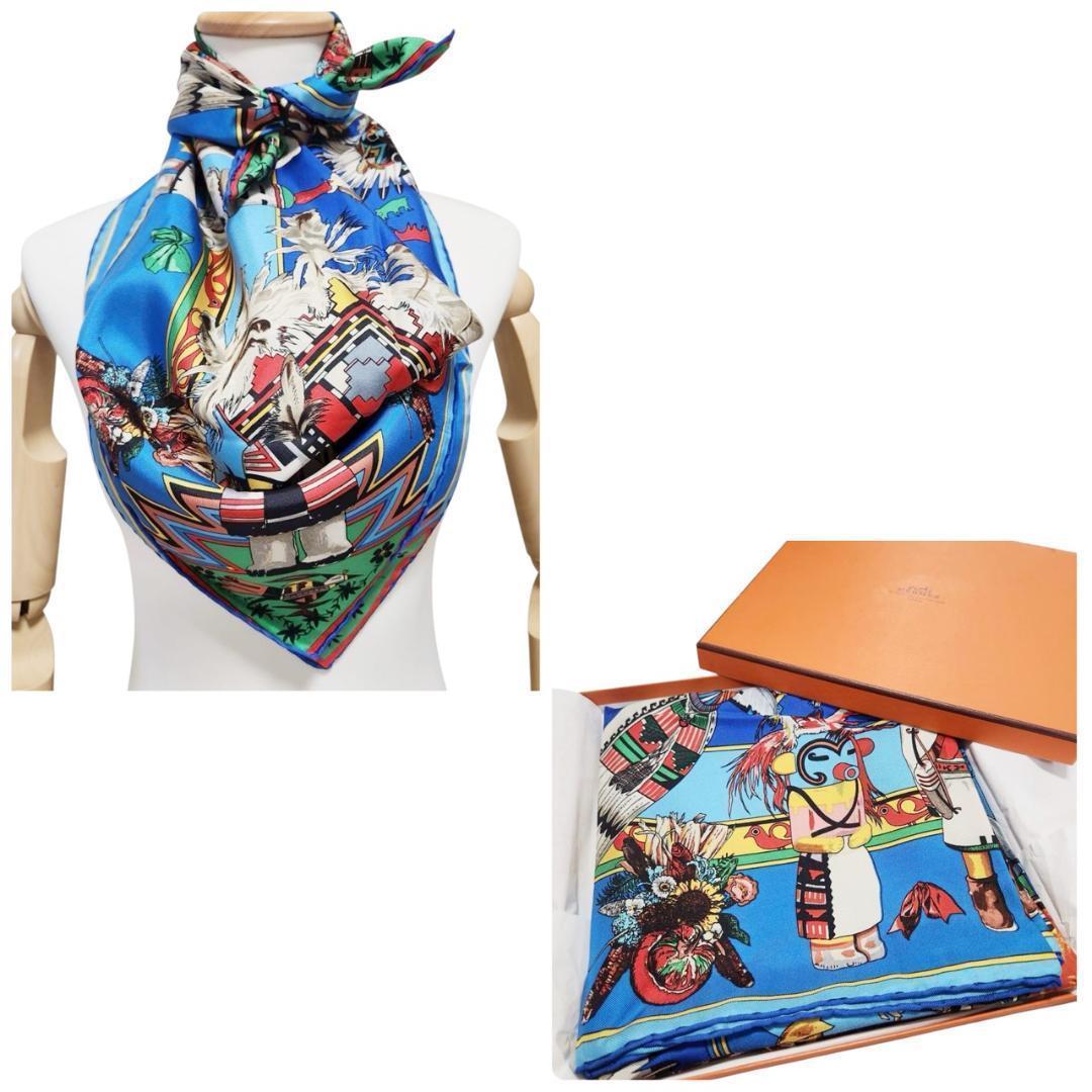 【希少 廃版】エルメス 大判スカーフ《カチナ》カレ90 ポピ族 インディアン