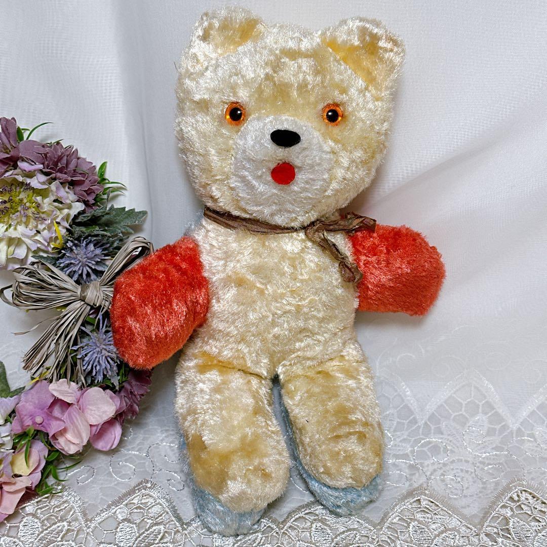 ✨美✨❤️激レアなカラフルアンティークベア❤️赤　水色　白　ビンテージテディベア