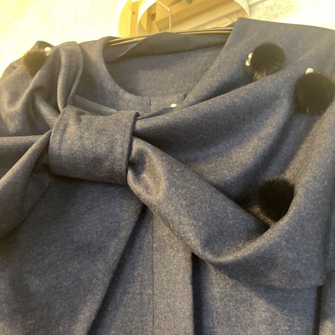 美品　大きいサイズ　トゥービーシック　ミンクボンボン　ポンチョケープコート