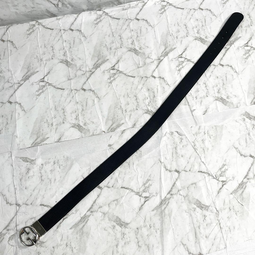 美品　グッチ　リバーシブル　レザーベルト　インターロッキング　ブラック×ブラウン